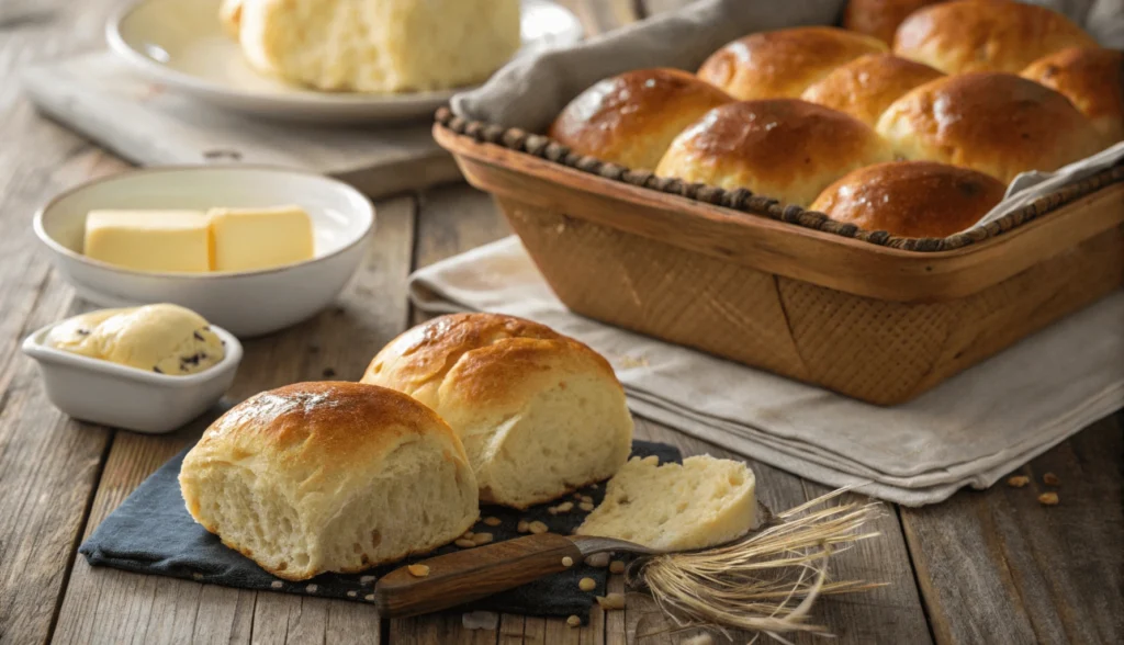 Freshly baked no yeast rolls.