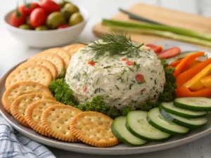 Dill Pickle Cheese Ball served with crackers