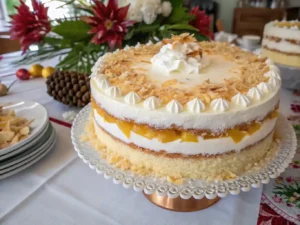 Pro tips for making Coconut Cream Cake with Pineapple Jam Filling, including fresh coconut and cake layers.