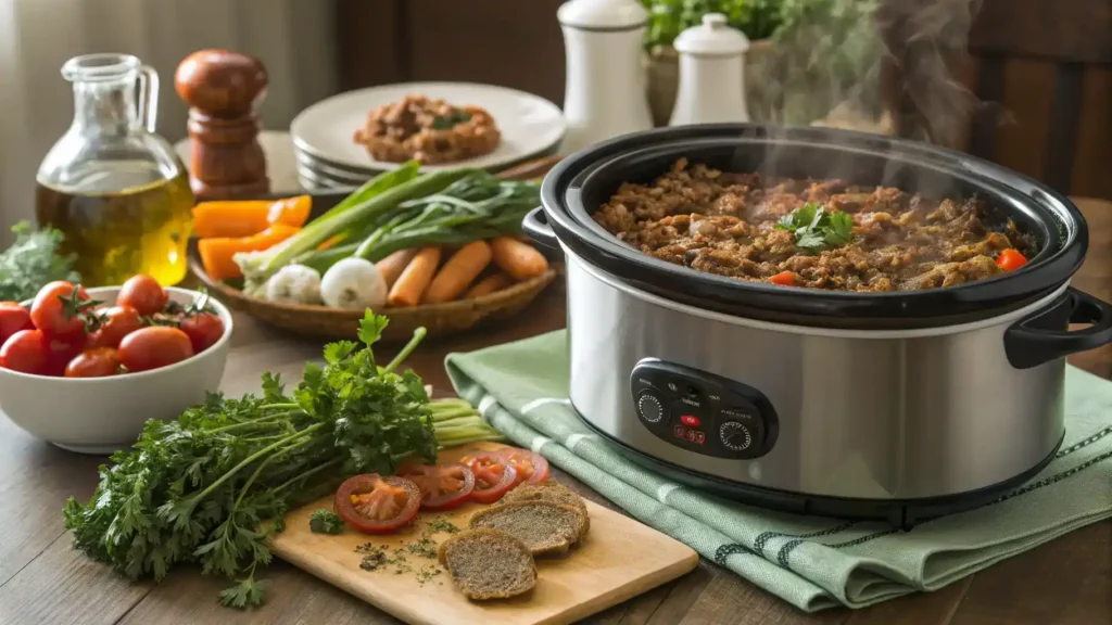 Delicious ground beef crock pot recipe served in a bowl
