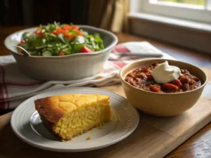 Amish Sour Cream Cornbread served with chili