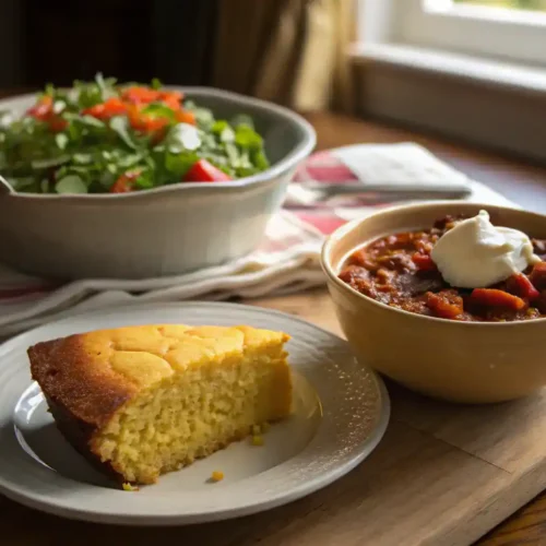 Amish Sour Cream Cornbread served with chili