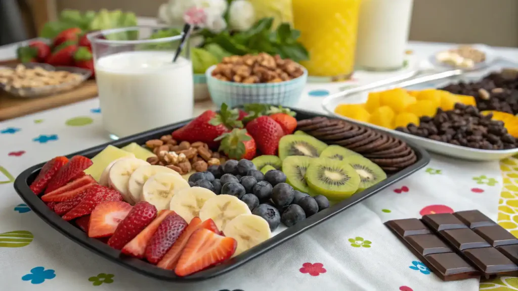 How to serve a fruit and chocolate tray.