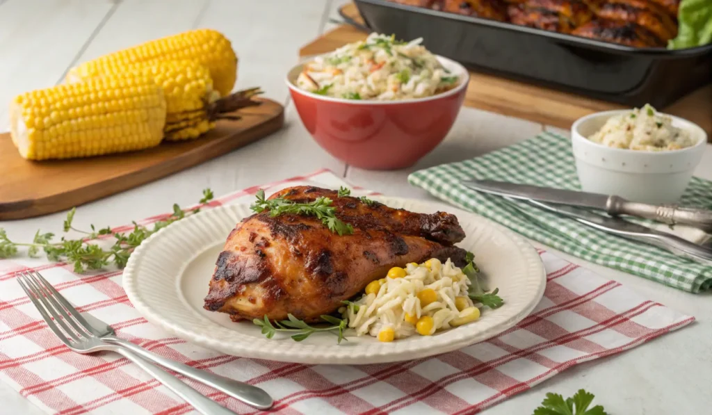 Serving Delmarva BBQ chicken with sides