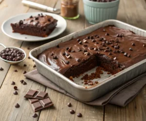 Delicious Mississippi Mud Cake with chocolate topping