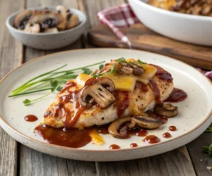 Delicious Alice Springs Chicken with cheese and mushrooms