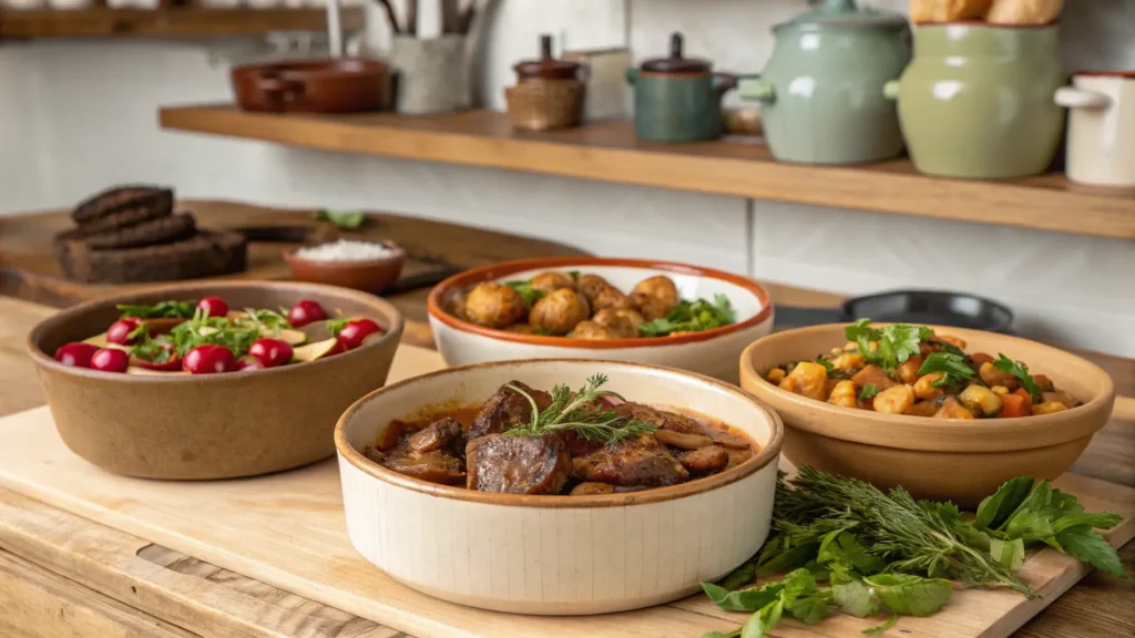 A variety of serving ideas for squirrel recipes, showcasing different styles and garnishes.