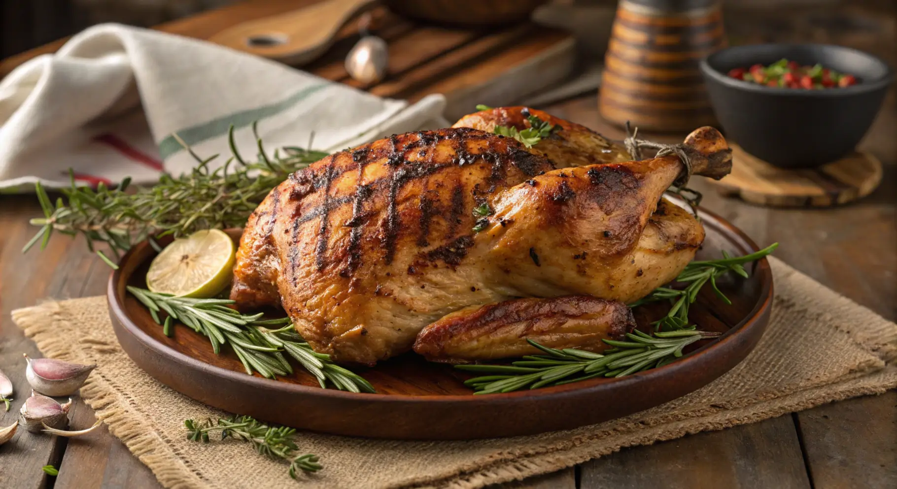 A delicious grilled chicken dish made with pellet grill recipes, garnished with fresh herbs.