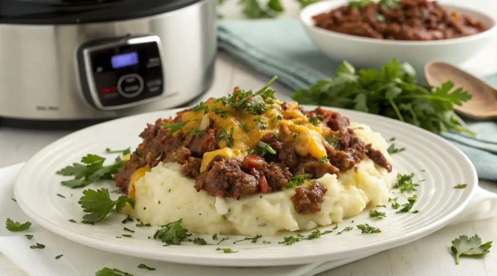 Serving suggestions for crock pot recipes with ground beef.