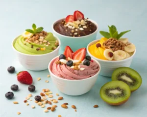 A variety of healthy Ninja Creami desserts ready to be enjoyed.