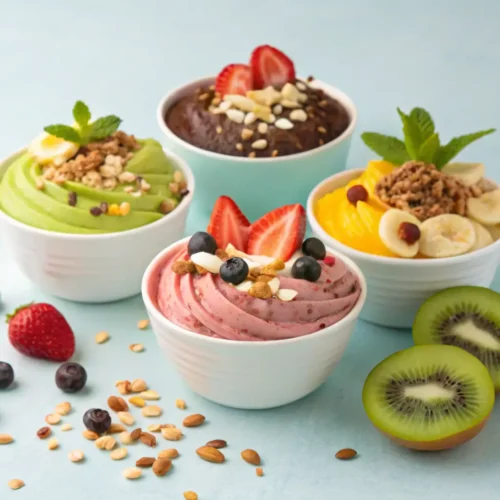 A variety of healthy Ninja Creami desserts ready to be enjoyed.