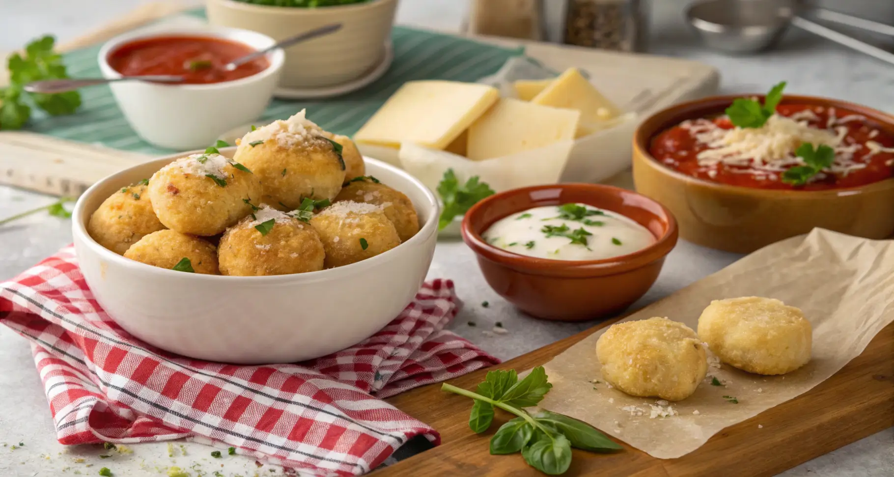 Serving suggestions for Cheesy Parmesan Mozzarella Bites.