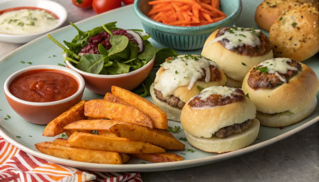 Serving suggestions for Garlic Parmesan Cheeseburger Bombs.