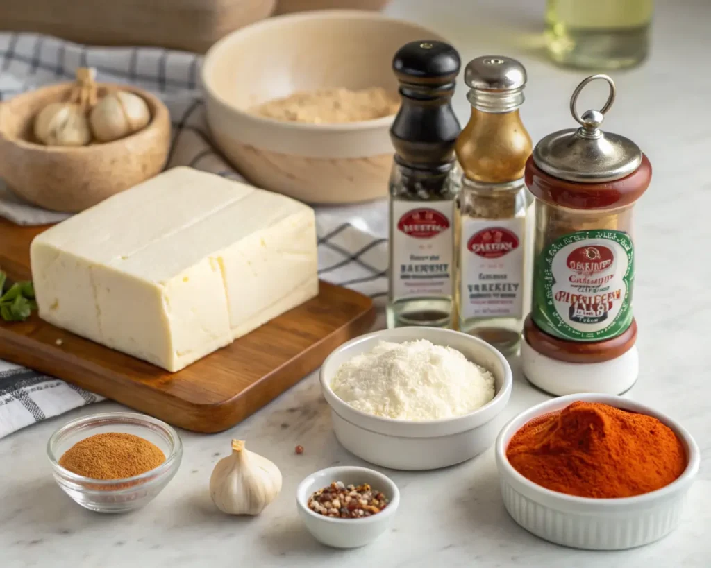 Ingredients for smoked cream cheese recipe displayed on a kitchen counter.