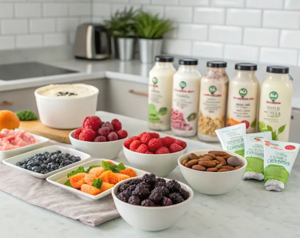 A colorful array of ingredients for healthy Ninja Creami recipes.