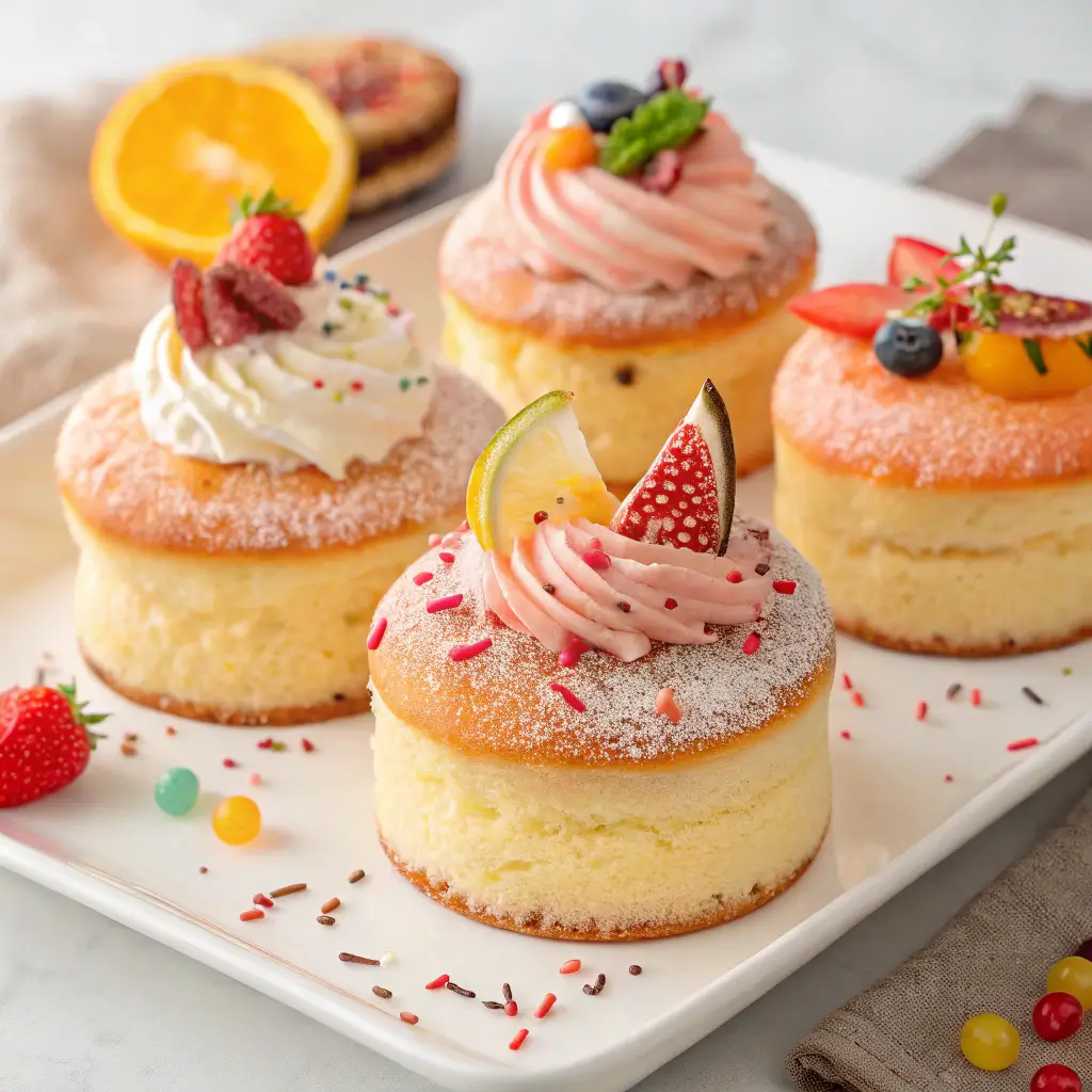 Freshly baked patty cakes decorated with frosting and sprinkles.