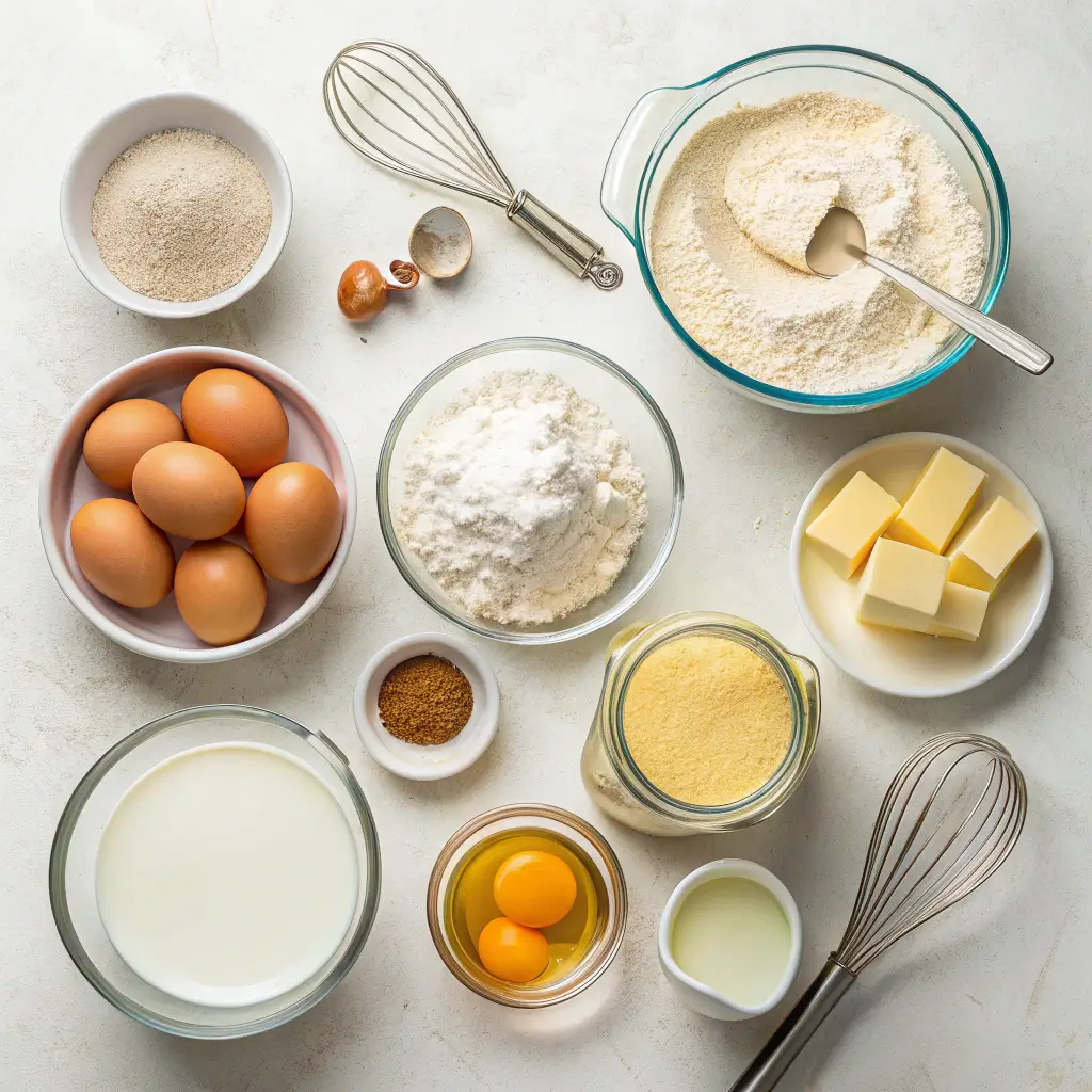 Ingredients for patty cakes displayed on a kitchen counter.