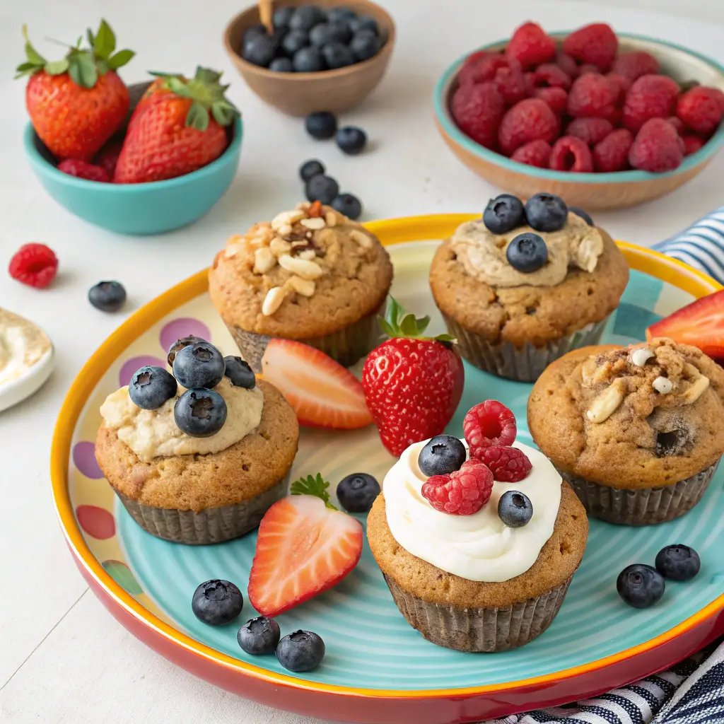 Serving suggestions for Viral Protein Muffins Kodiak with toppings.