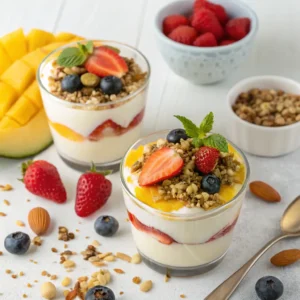 A delicious Ninja Creami dessert topped with fresh fruits and nuts.