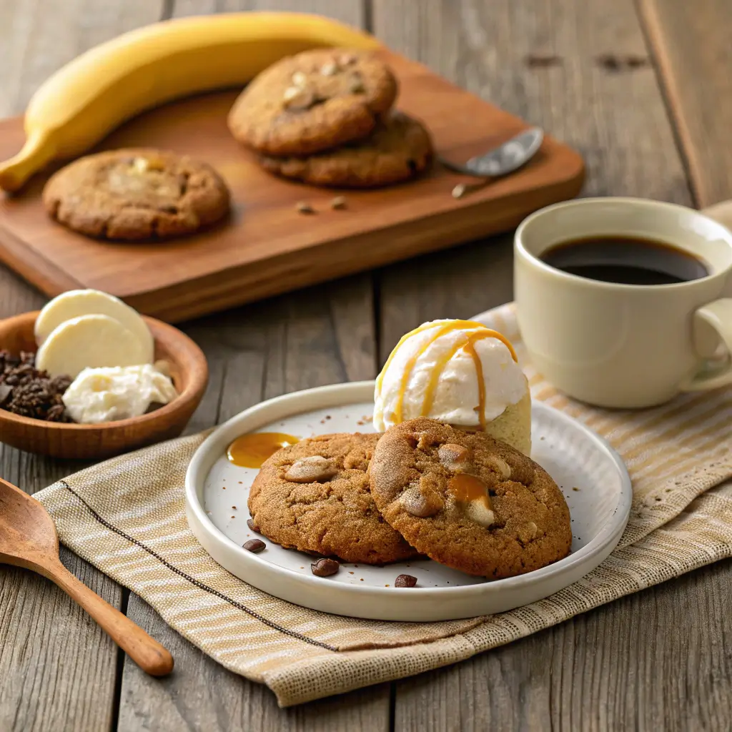 Different serving suggestions for banana bread cookies.