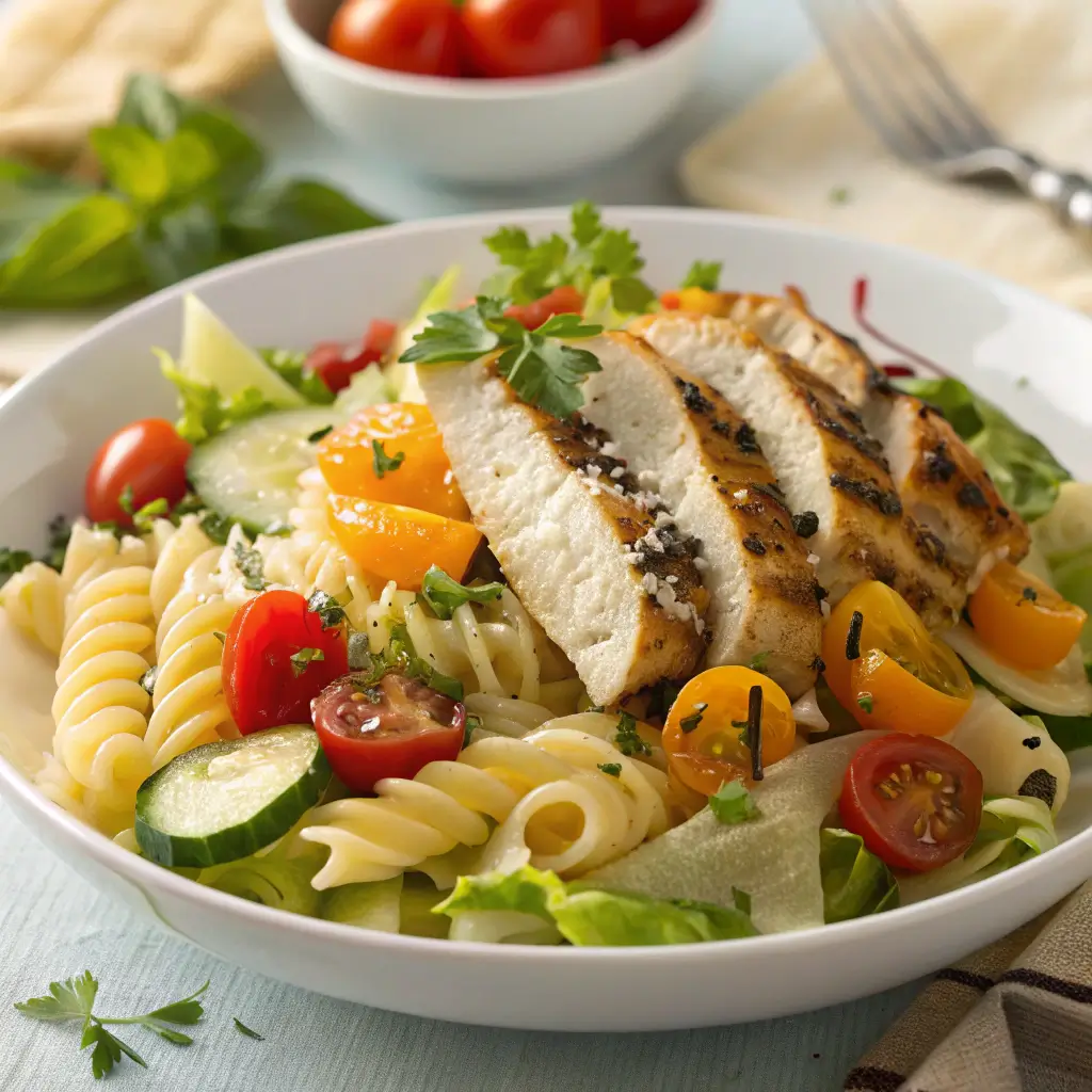 making the perfect chicken pasta salad.