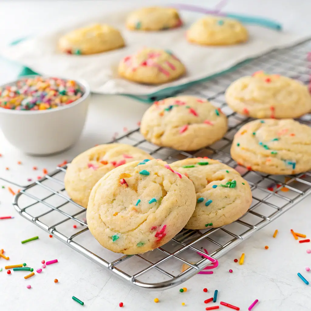 Pro tips for making funfetti cake batter cookies, including using room temperature butter and chilling the dough.