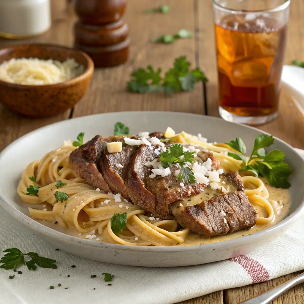 making creamy cajun steak alfredo.