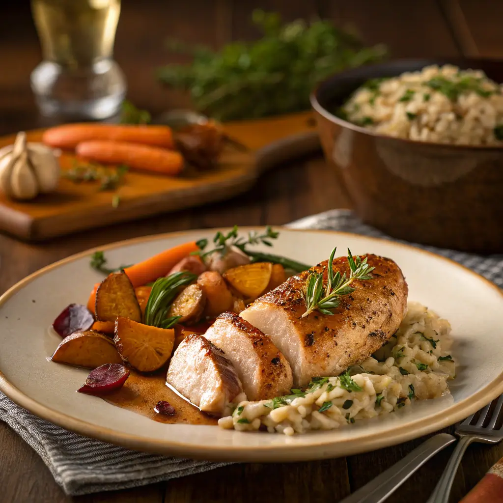 A variety of pheasant breast dishes presented elegantly.
