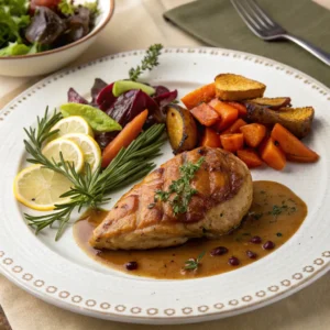 Serving suggestions for pheasant breast dishes with sides.